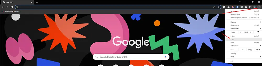 Select Cast option in Google Chrome